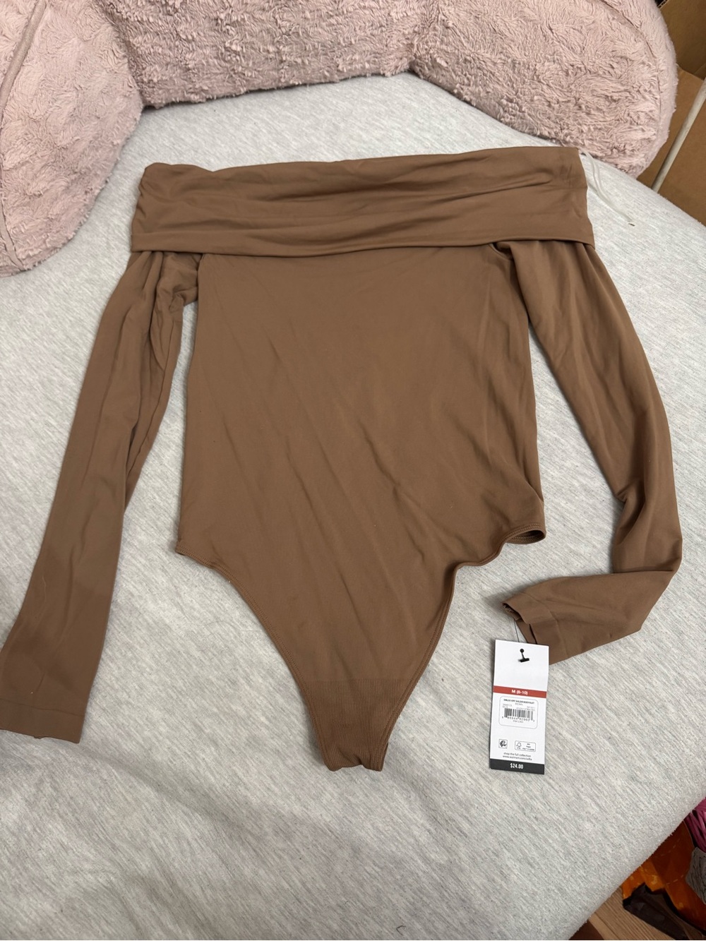 sofia by sofia vergara Off-the-Shoulder Long Sleeve Bodysuit in Brown